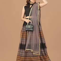 Amrutam Fab Halter Neck Printed Semi-Stitched Lehenga & Unstitched Blouse With Dupatta image 3