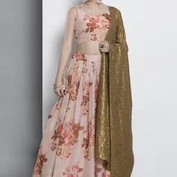Fusionic Printed Sequinned Semi-Stitched Lehenga & Unstitched Blouse With Dupatta image 3