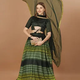 Mitera Self Designed Semi-Stitched Satin Lehenga & Unstitched Blouse With Dupatta image 4