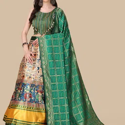 Kaizen TEXO FAB Printed Sequinned Semi-Stitched Lehenga & Unstitched Blouse With Dupatta image 5