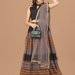 Mitera Self Designed Semi-Stitched Satin Lehenga & Unstitched Blouse With Dupatta image 4