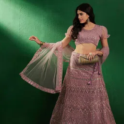 Sangria Embroidered Sequined Net Semi-Stitched Lehenga Choli With Dupatta image 5