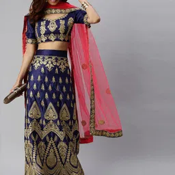 MANVAA Thread Work Semi-Stitched Lehenga & Unstitched Blouse With Dupatta image 5