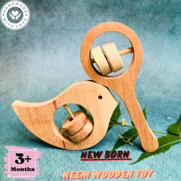 luxen Neem Wooden Sound Making Rattles of Shapes Dove & Mikey Head Rattle Rattle image 3