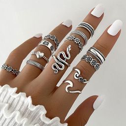 Shining Diva Fashion Set Of 13 Silver-Plated Rings-image-54