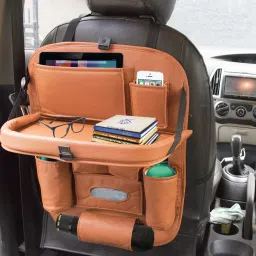 PU Leather Car Seat Back Organizer Multi Pocket with Tray Travel Storage Bag Car Storage Bag-image-69