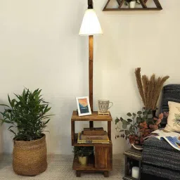 symplify Henry Wooden Shelf Floor Lamp with Wooden Shade & Brown Base-picture-5