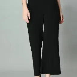 Women Regular Fit Black Lycra Blend Trousers-image-18