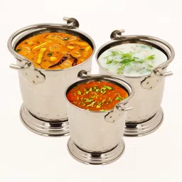 spilbox Steel Mini Serving Bucket with Handle|Bucket for Serving Dal, Raita -Combo Gravy Bucket Serving Set image 3