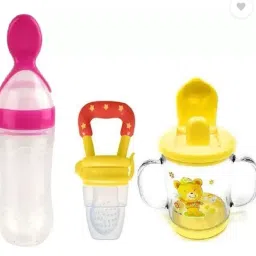 Combo of Fruit Pacifier, Feeding Spoon and Sipper Cup (Multicolor)- Silicon-16