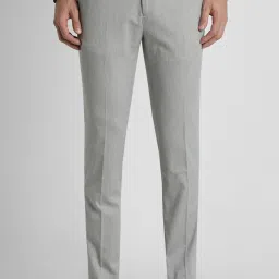 Men Slim Fit Grey Polyester Trousers-image-31