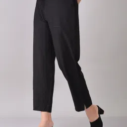 Women Regular Fit Black Cotton Blend Trousers-image-21