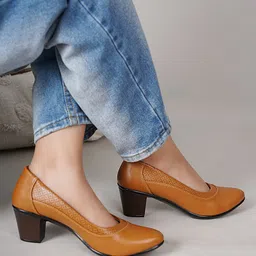 DressBerry Brown & Black PU Block Pumps-50