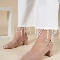 DressBerry Square Toe Closed Back Block Heels-9