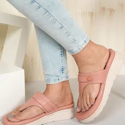DressBerry Peach-Coloured Textured Open Toe Comfort Heels-4