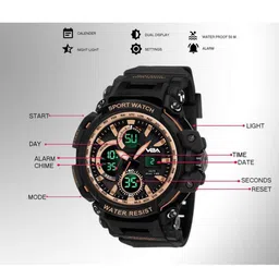 V2A Men Gold-Toned & Black Analogue & Digital Multi Function Watch V2A-1708 image 5