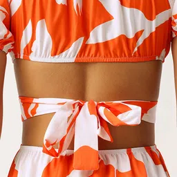 bebe Abstract Printed Puff Sleeves Cut-Out Tiered Party Maxi Dress-8