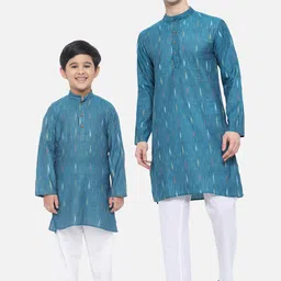 Vastraa Fusion Boys Teal Printed Handloom Kurta image 4