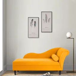 febonic Rana velvet LHS Chaise Lounger In Saffron Yellow Colour-picture-31