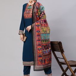 AKS Ethnic Motifs Yoke Design Kurta with Trousers & Dupatta image 2