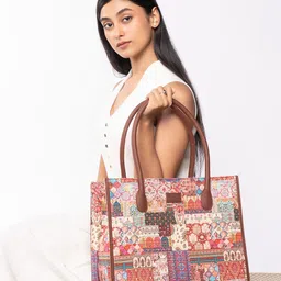 ZOUK Ethnic Motifs Printed Oversized Shopper Jute Handheld Bag image 1