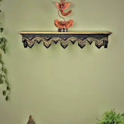 disoo fashions Hand Made Black & Gold Wooden Floating Wall Shelf-picture-11