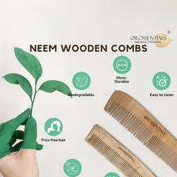 OROSSENTIALS Set of 3 Neem Wooden Comb - Brown & Beige image 5