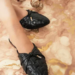 DressBerry Black Textured Pointed Toe Mules-29