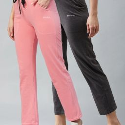 Pack of 2 Women Solid Grey, Pink Track Pants-image-110