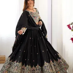 Embroidered, Floral Print, Embellished Semi Stitched Lehenga Choli-image-76