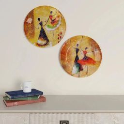 Abstract Dancing Couple Ceramic Decorative Round Wall Plates Pack of 2-image-27