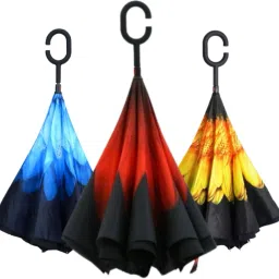 PACK 3 : Double Layer Inside-Out Inverted Reverse Umbrella with C-shaped Handle Umbrella-9