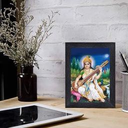 Saraswati Religious Wood Photo Frames With Acrylic Sheet Digital Reprint 10 inch x 8 inch Painting-22
