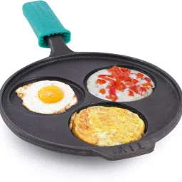 Pre-Seasoned Cast Iron Uttapam Tawa with Silicon Grip - 9 inch 3 Pit Tawa 23 cm diameter-14