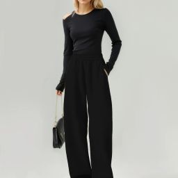 Women Solid Black Track Pants-image-8