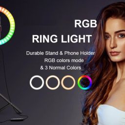 Webilla Ring Light, 10'' RGB Ring Light with adjustable Tripod Stand, Mini LED Dimmable Selfie Ring Light with Cell Phone Holder Desktop LED Lamp with USB for Makeup, Youtube, Video , Photography, Shooting Ring Flash image 5