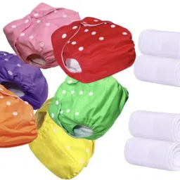 All New Daily Use Reusable Washable Solid Multicolour Cloth Button Diaper With White Insert 5 Layer For New Born To 2 Year Baby ( 6 diaper +6 Insert) - S - M-15