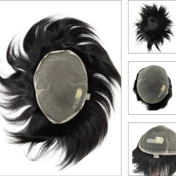 Natural Black 8x6 Full Lace Patch 100% Human Wig for Men Easy Fit PU Skin Hair Extension-image-87