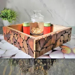 disoo fashions Mosaic Natural Brown Handpainted 9 inch Wood Serving Tray-picture-20