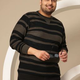 Men Striped Round Neck Black Sweater-picture-13
