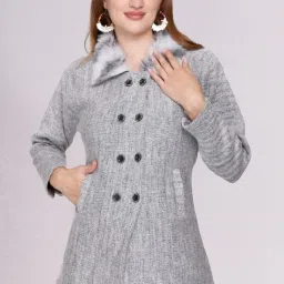 women pure wool, solid 2 buton style, winter furr Self Design Coat For Women-image-63