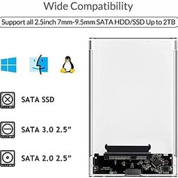 ANCIARY External Portable USB3.0 to SATA Clear Hard Drive Enclosure for 2.5 inches SATA HDD SSD Below 9.5mm Thickness, Support UASP SATA III, Max 4TB, Tool-Free Design image 3