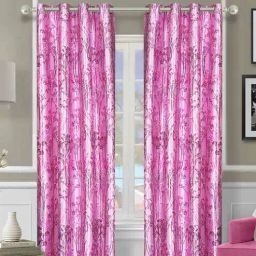 romee Purple Polyester Floral 9FT Light Filtering Eyelet Long Door Curtains (Pack of 2)-picture-30