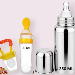 Stainless Steel Baby Milk Feeding Bottle250ML 304 GRADE With Silicon Food Feeder- Silicone-11