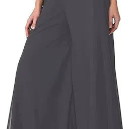 Women Flared Grey Georgette Trousers-image-42