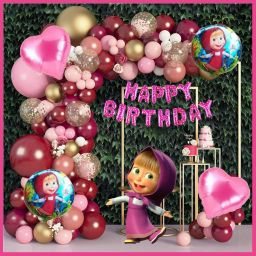 Solid Burgundy Masha Bithday Party Decoration Set. Balloon-22