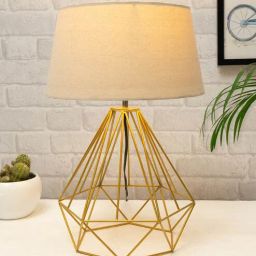 homesake Margot Beige Cotton Shade Night Lamp With Metal Base-picture-9