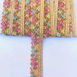 Light Multicolor & Golden Shiny Zari Lace (Length-9mts Width-2cm) (Pack of 1)-11