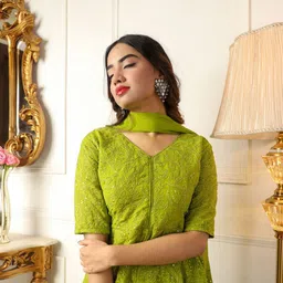 Virah Fashion Floral Embroidered & Sequinned Kurti With Self Designed Palazzos & Dupatta image 3