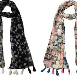Printed Chiffon Women Multicolor Scarf, Stole, Fancy Scarf-image-59